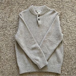 NWOT LL Bean 100% Lambswool Oatmeal pullover Henley sweater with buttons